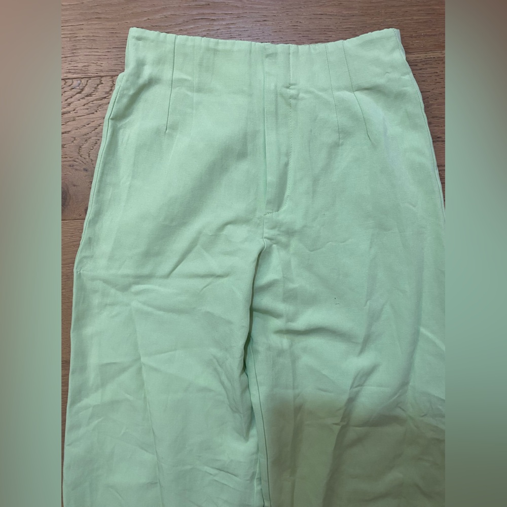 Zara Women's Light lime Green high rise wide leg linen Pants XS GUC - Picture 2 of 5